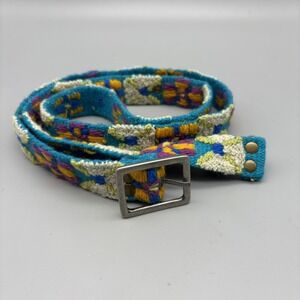 Jenny‎ Krauss Wool Belt •Women S Hand Made Teal Colorful Floral Peru